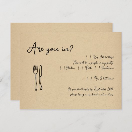 Funny & Fun Script Wedding RSVP Postcard - Kraft Einladungspostkarte (Vorne/Hinten)