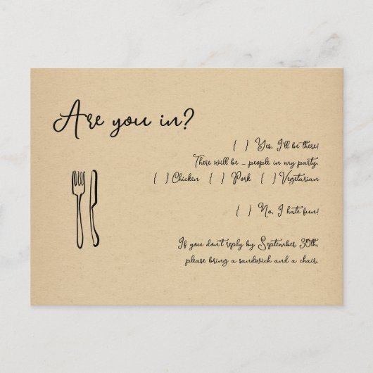 Funny & Fun Script Wedding RSVP Postcard - Kraft Einladungspostkarte (Vorderseite)