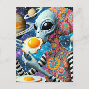 Funny Funky Alien Eating Fried Eggs Postkarte
