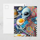 Funny Funky Alien Eating Fried Eggs Postkarte (Vorne/Hinten)