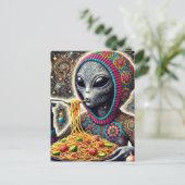 Funny Funky Alien Eating Spaghetti Postkarte (Stehend Vorderseite)
