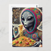 Funny Funky Alien Eating Spaghetti Postkarte (Vorne/Hinten)