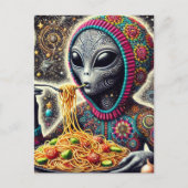 Funny Funky Alien Eating Spaghetti Postkarte (Vorderseite)