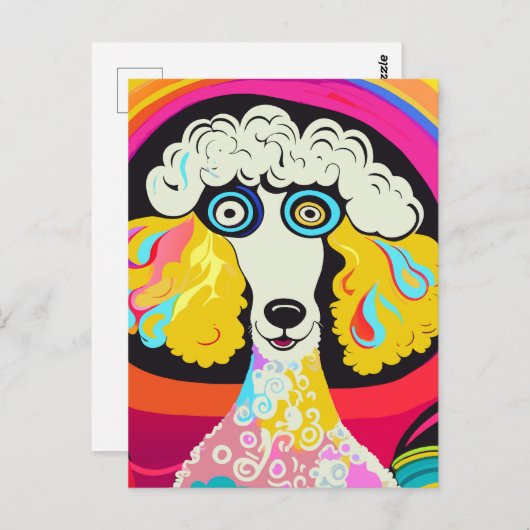 Funny Funky Poodle Dog Portrait Postkarte (Vorne/Hinten)