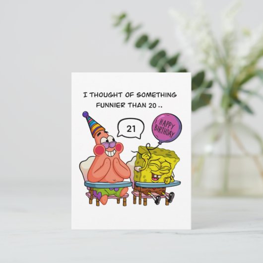 Funny "Funnier Than 20" Birthday  with SpongeBb Postkarte (Stehend Vorderseite)
