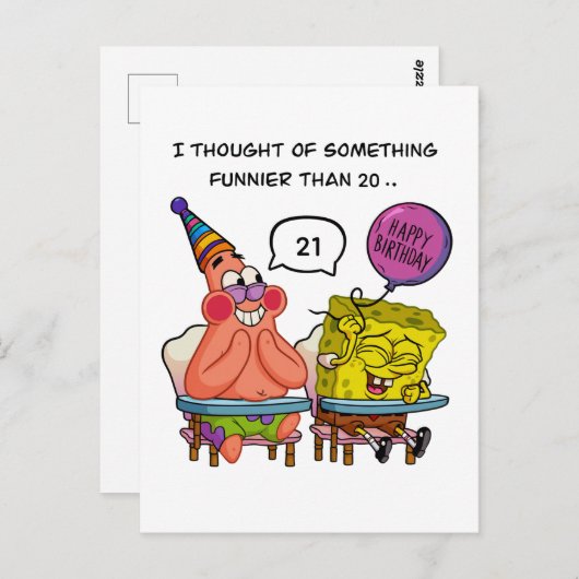 Funny "Funnier Than 20" Birthday with SpongeBb Postkarte (Vorne/Hinten)