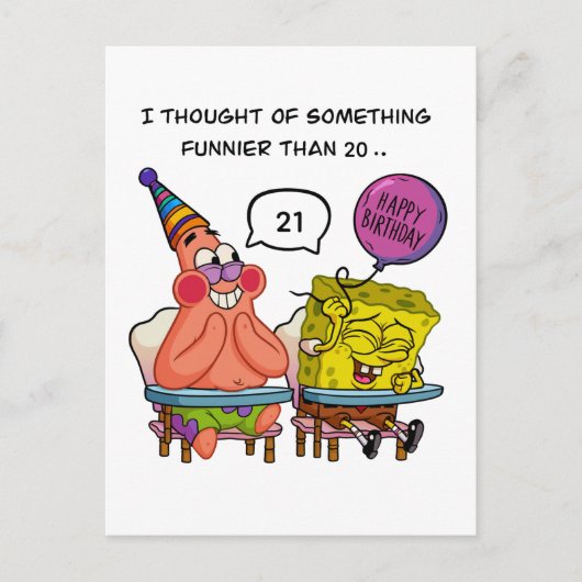 Funny "Funnier Than 20" Birthday  with SpongeBb Postkarte (Vorderseite)