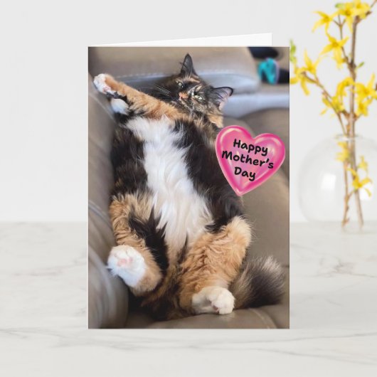 Funny Furry Cat Glücklicher Muttertag Karte (Gelbe Blume)