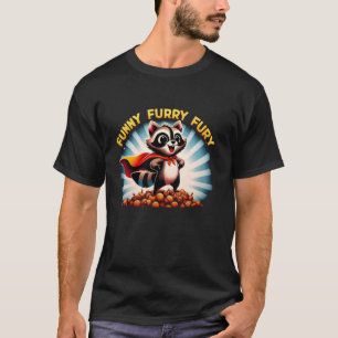 Funny Furry Raccoon Hero on Acorn Pile T-Shirt