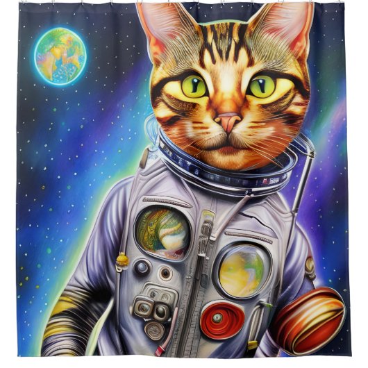Funny Futuristic Astronaut Cat Duschvorhang (Vorderseite)