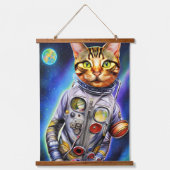 Funny Futuristic Astronaut Cat Wandteppich Mit Holzrahmen (Vorderseite)
