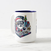 Funny Futuristic Santa mit VR Goggles LOL Zweifarbige Tasse (Vorderseite Links)