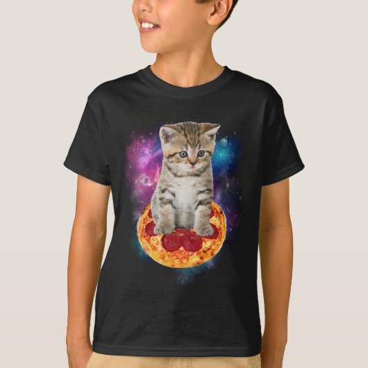 Funny Galaxy Cat in Space - Cat Reiten Pizza und T T-Shirt (Vorderseite)