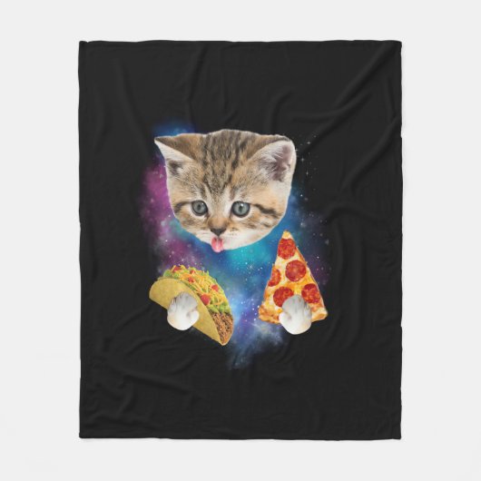 Funny Galaxy Cat Shirt _ Space Cat essen Pizza und Fleecedecke (Vorderseite)