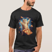 Funny Galaxy Cat Space Cat Eats Pizza T-Shirt (Vorderseite)
