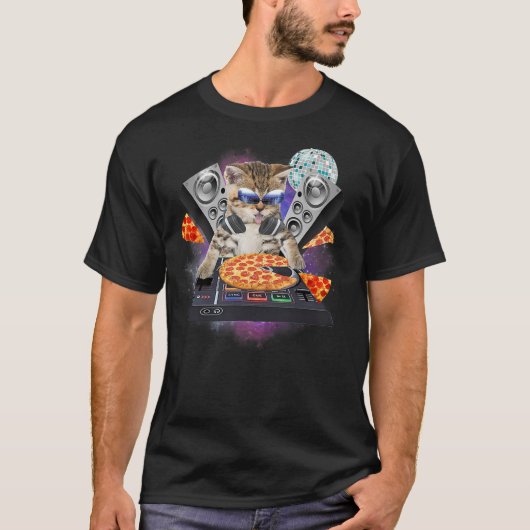Funny Galaxy DJ Pizza Cat Gift  Space Pizza Kitty  T-Shirt (Vorderseite)