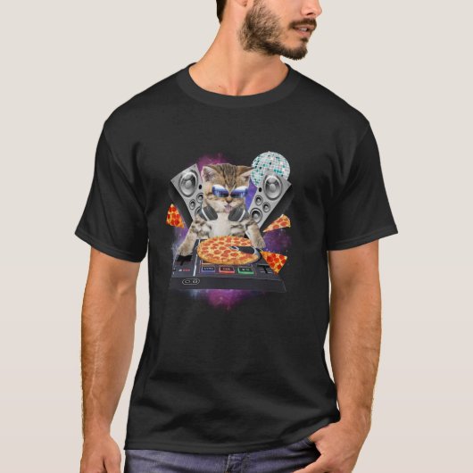 Funny Galaxy DJ Pizza Cat Shirt Space Pizza Kitty (Vorderseite)