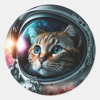 Funny Galaxy Space Cat Astronaut Birthday Party Runder Aufkleber