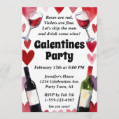 Funny Galentine Wine Hearts Girls Night Einladung (Vorderseite)