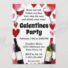 Funny Galentine Wine Hearts Girls Night Einladung