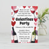 Funny Galentine Wine Hearts Girls Night Einladung (Stehend Vorderseite)