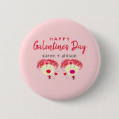 Funny Galentines Day Beste Freunde Rosa Name Button (Vorderseite)