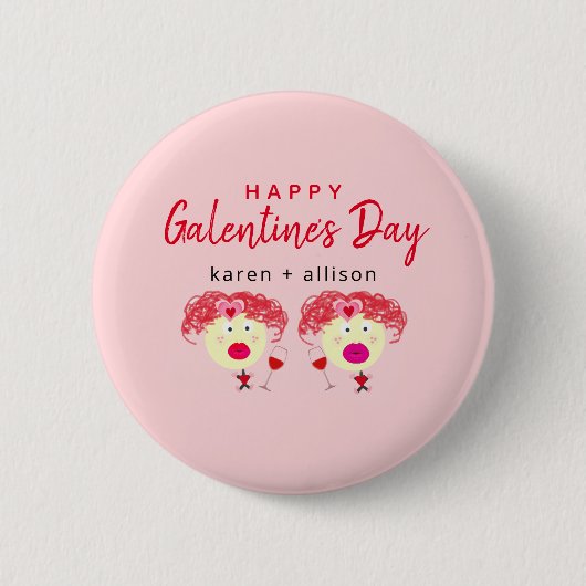 Funny Galentines Day Beste Freunde Rosa Name Button (Vorderseite)