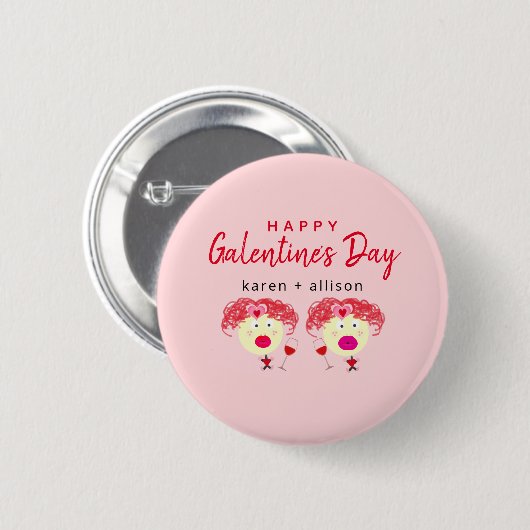 Funny Galentines Day Beste Freunde Rosa Name Button (Vorne & Hinten)