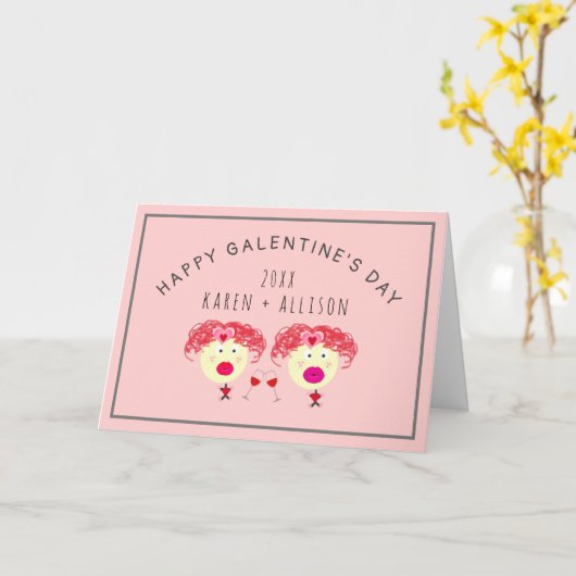 Funny Galentines Day BESTE FREUNDIN Rosa Rosa Herz Karte (Gelbe Blume)