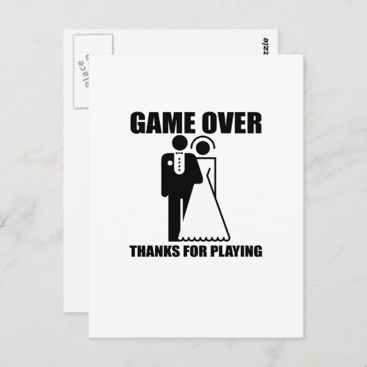 Funny, "Game Over" Hochzeitsdesign Postkarte (Vorne/Hinten)