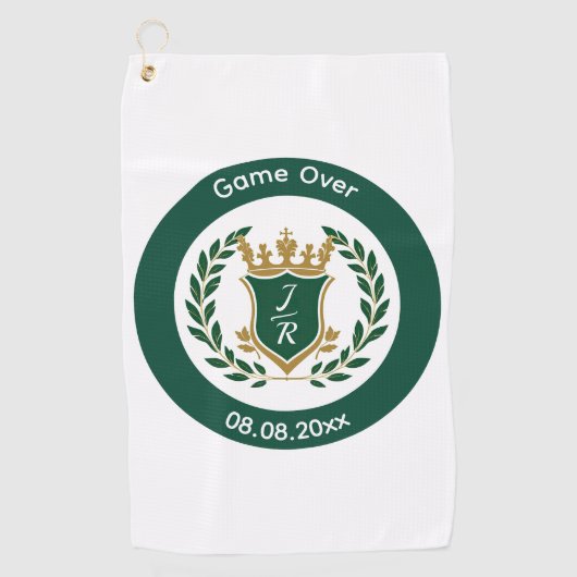 Funny "Game Over" Wedding Monogram Crest Classic Golfhandtuch (Vorderseite)