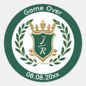 Funny "Game Over" Wedding Monogram Crest Classic Runder Aufkleber (Vorderseite)