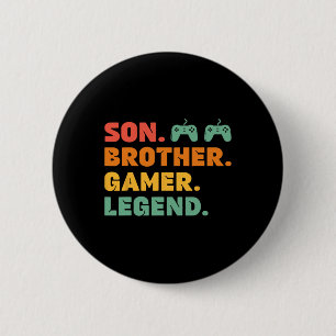 Funny Gamer Brother Son Gaming Player Legende Mens Button