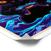 Funny Gamer Cat Neon Cyber Gaming Night Retro Art Poster (Ecke)