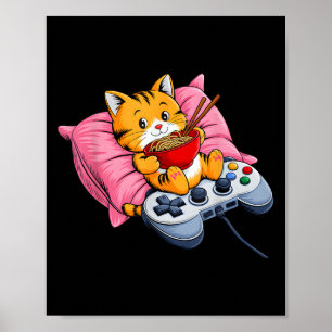 Funny Gamer Cat Ramen Kawaii Gaming Japanisch Frau Poster
