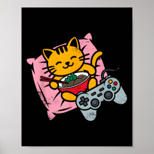 Funny Gamer Cat Ramen Kawaii Gaming Japanisch Frau Poster