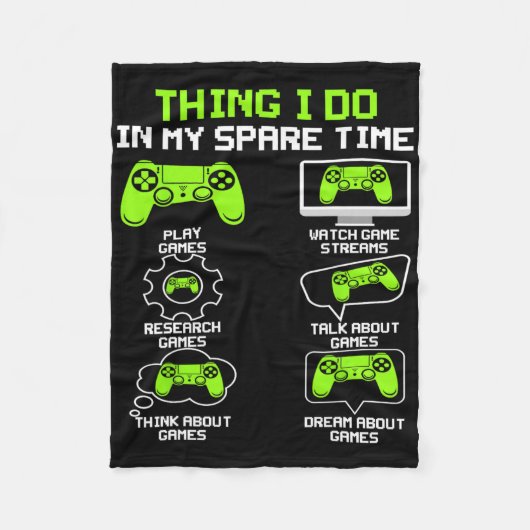 Funny Gamer Dinge, die ich in meiner Freizeit spie Fleecedecke (Vorderseite)