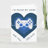 Funny Gamer Gaming Blue Heart Controller & Name Ca Karte (Vorderseite)
