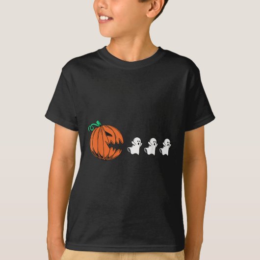 Funny Gamer Gaming Pumpkin Eating Ghost Halloween T-Shirt (Vorderseite)