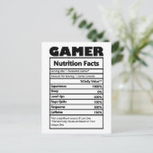 Funny Gamer Nutrition Facts Postcard Postkarte (Stehend Vorderseite)
