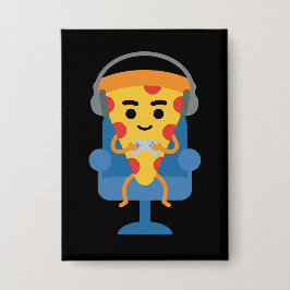 Funny Gamer Pizza Gaming Video Game Enthusiast Boy Button