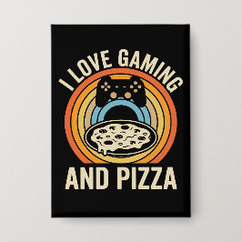 Funny Gamer Pizza Gaming Video Game Enthusiast Boy Button