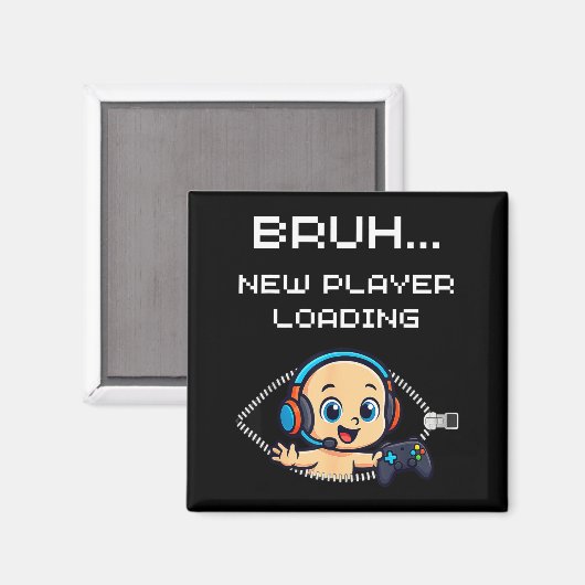Funny Gamer Pregnancy Announcement – Bruh New Play Magnet (Vorderseite/Rückseite)