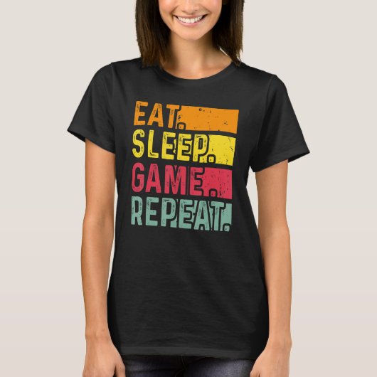 Funny Gamer Quote Eat Sleep Game Repeat, Cool Vint T-Shirt (Vorderseite)