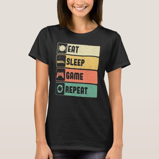 Funny Gamer Quote Eat Sleep Game Repeat, Cool Vint T-Shirt (Vorderseite)