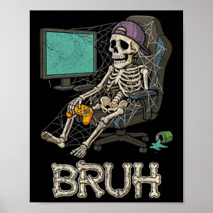 Funny Gamer Skeleton Gamer Teen Boys Video Gaming Poster