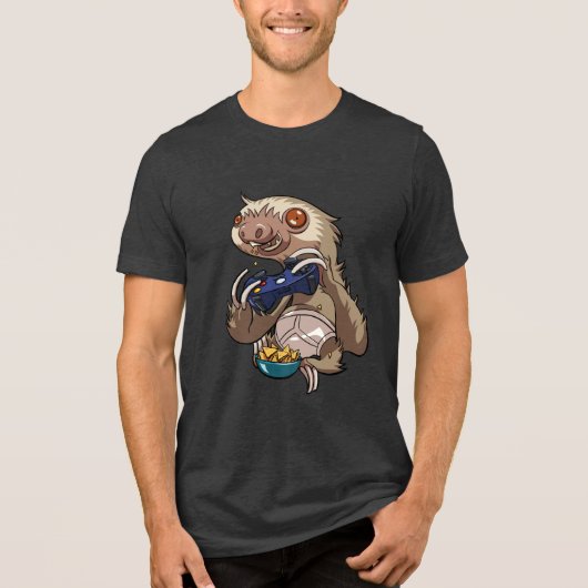Funny Gamer Sloth Playing Console Games Cartoon Tri-Blend Shirt (Vorderseite)