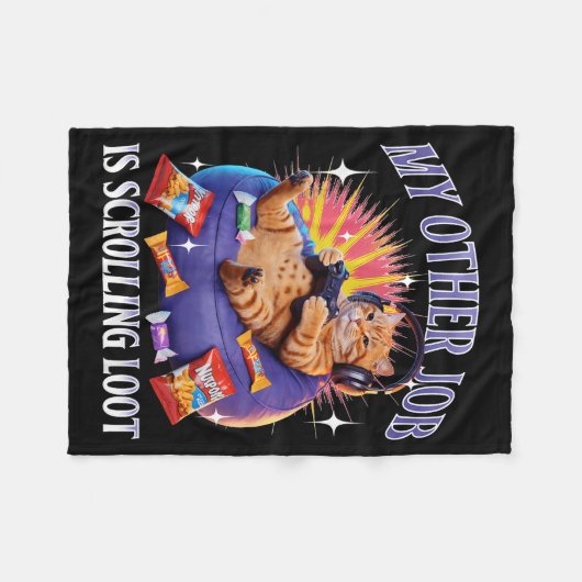 Funny Gaming Gamer Cat  Fleecedecke (Vorderseite (Horizontal))