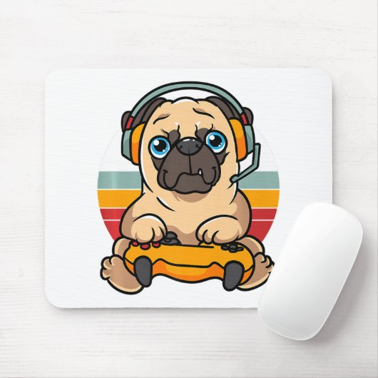 Funny Gaming Mops Dog Pet Lover Gamer Mousepad (Mit Mouse)
