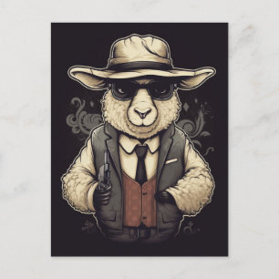 Funny Gangster Sheep AI Art Postkarte